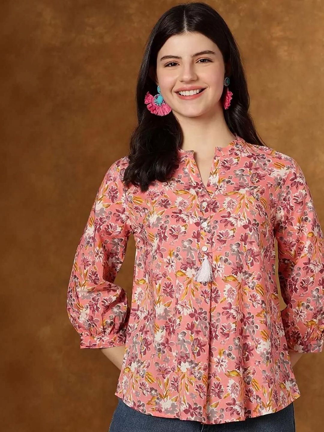 AAFAMI Floral Print Mandarin Collar Cotton Top-picture-12