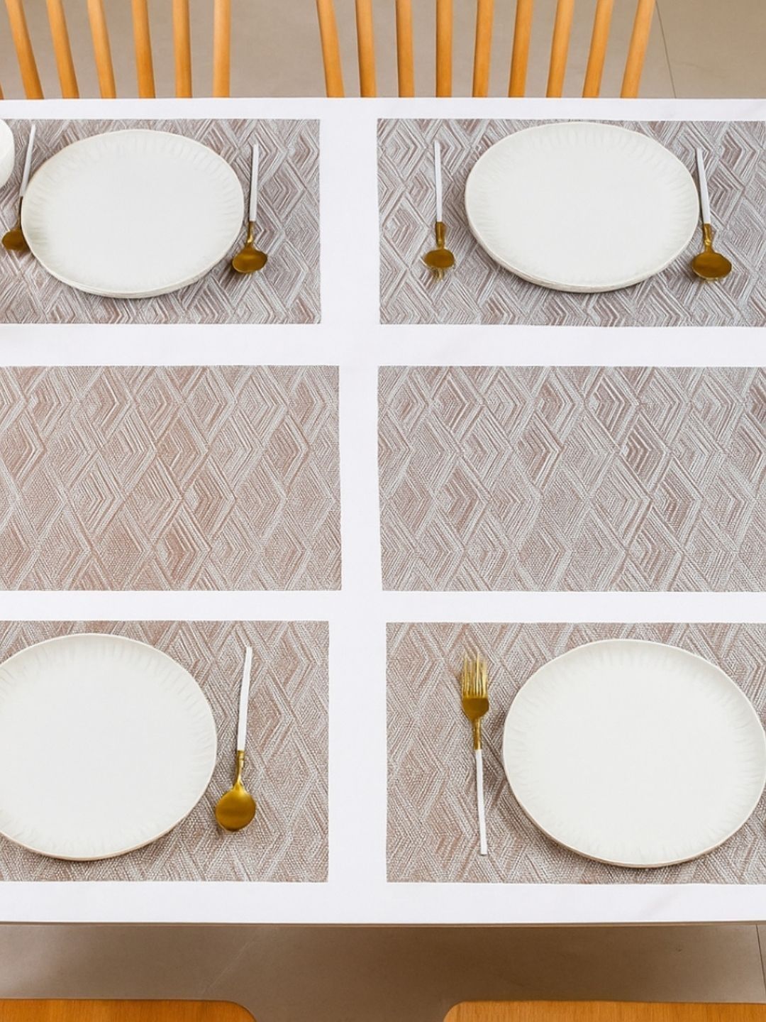 TASKHOUSE 6Pcs Brown & White Wave Patterned Table Placemats-picture-50