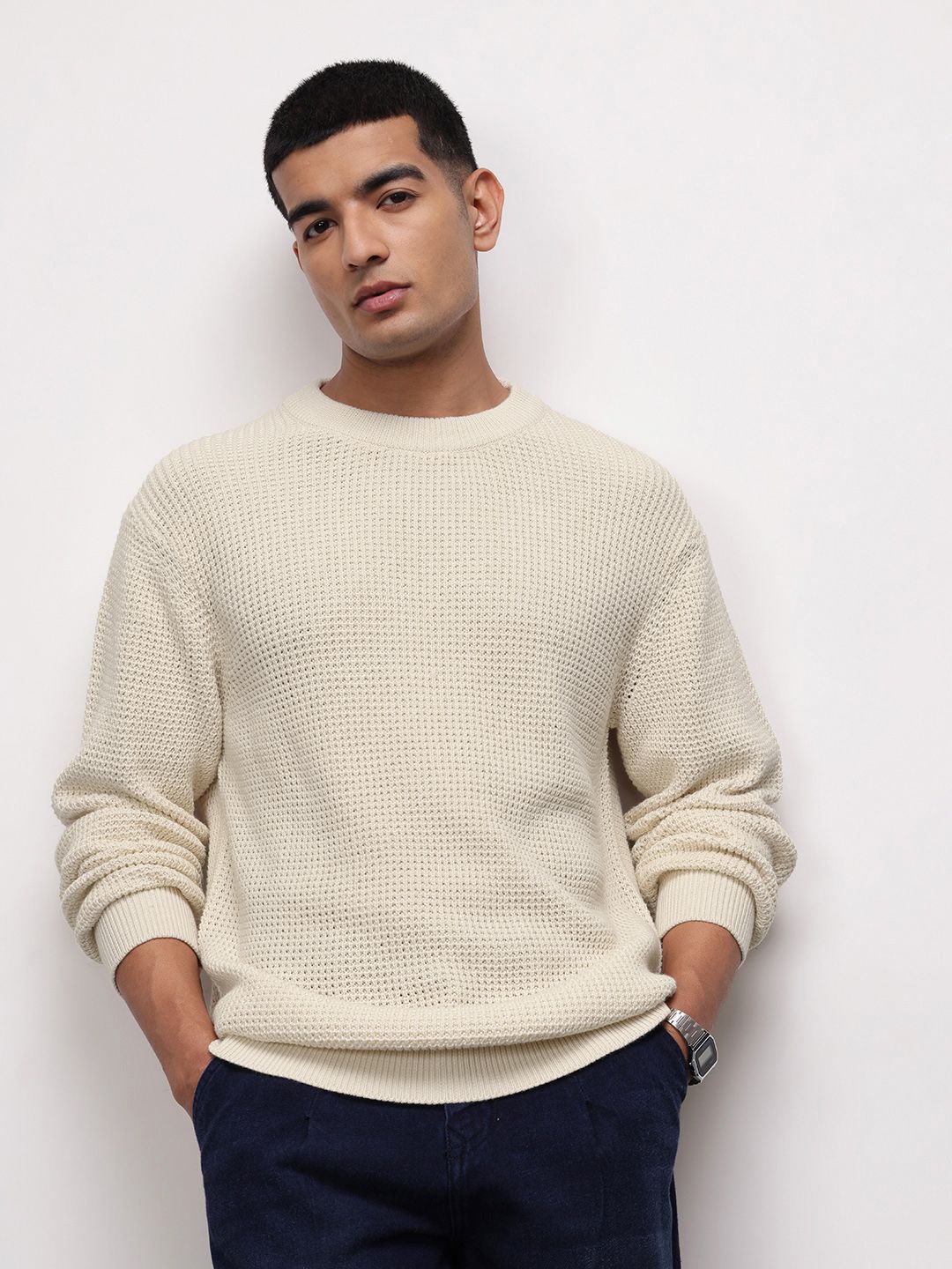 ether Waffle Knit Pure Cotton Pullover-image-35