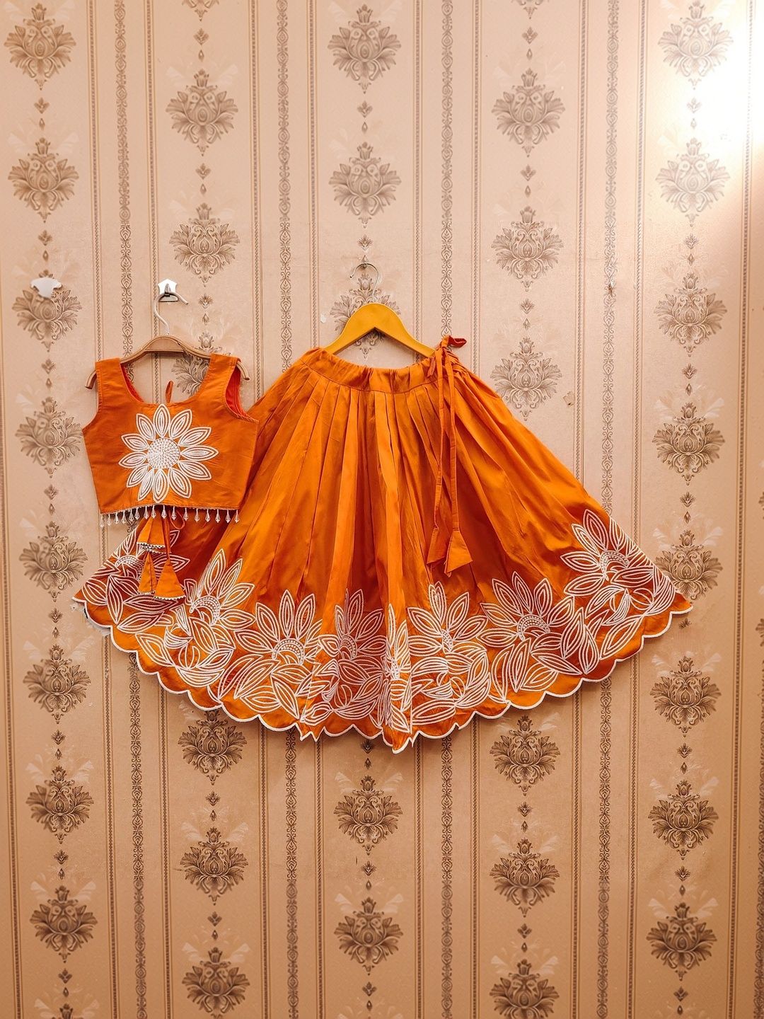 Sangria Girls Embroidered Round Neck Flared Lehenga With Choli