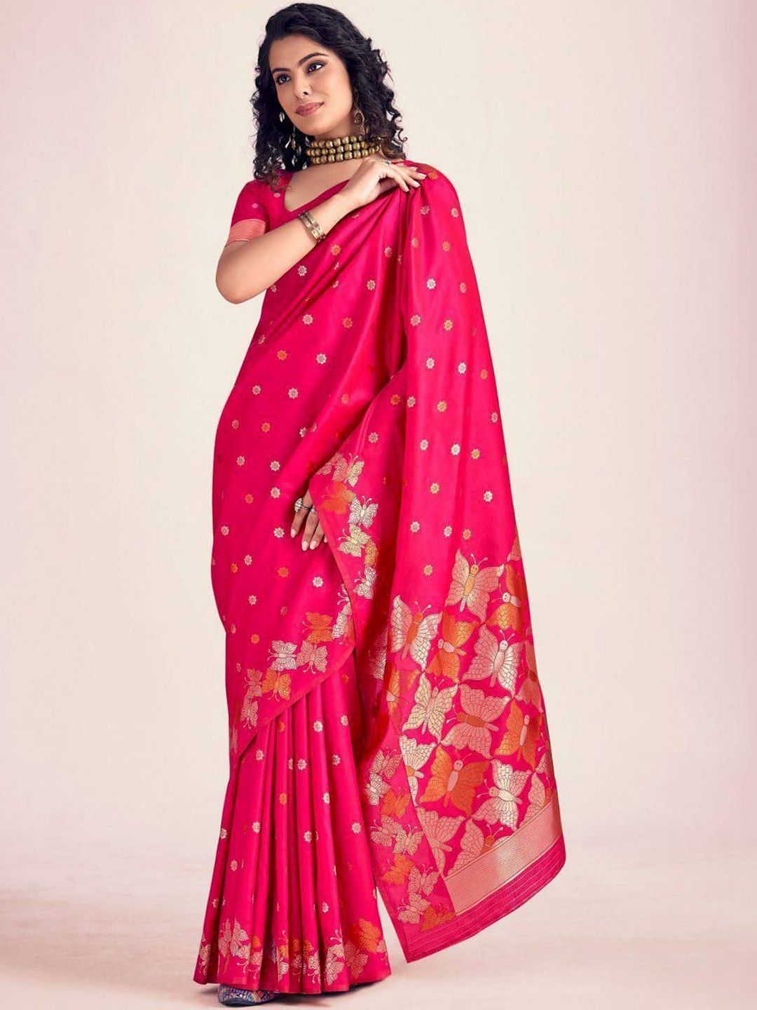 YAMUNE Ethnic Motifs Zari Art Silk Banarasi Saree-picture-30