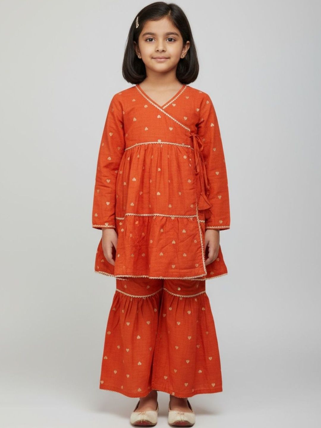 Biglilpeople Girls Ethnic Motifs Printed Angrakha Pure Cotton Kurti with Sharara-picture-33