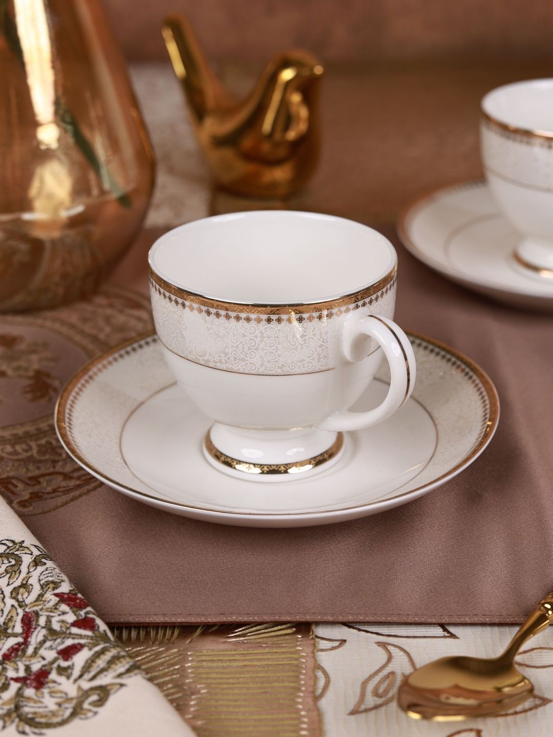 vigneto White & White Printed Porcelain Glossy Core Set of Cups and Mugs-picture-49