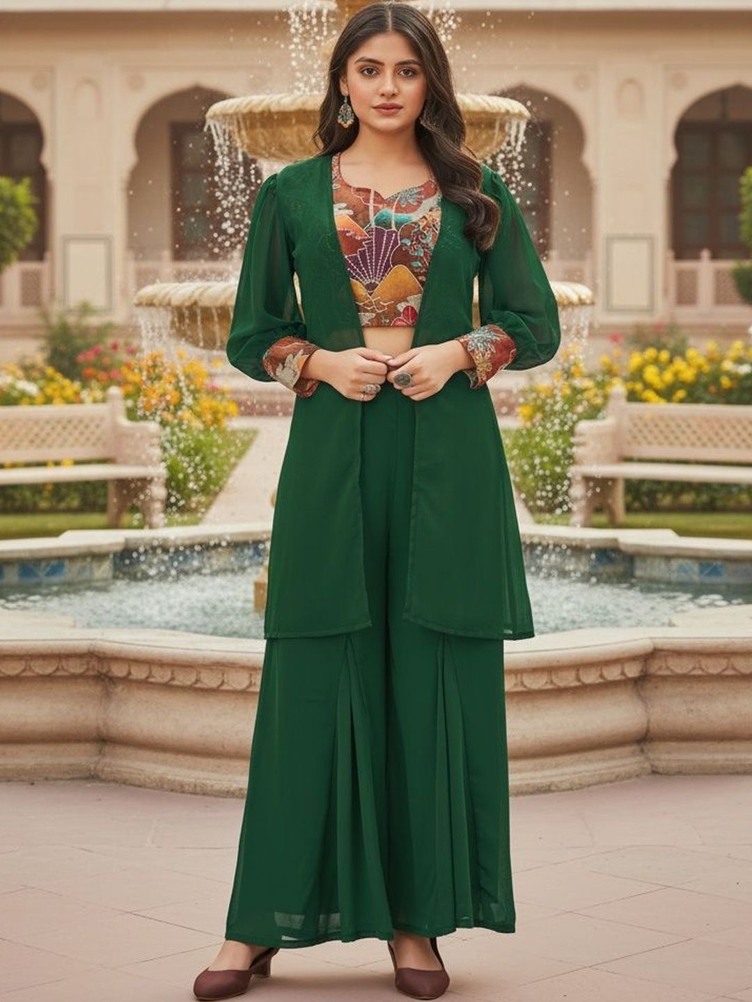 SZN Women Printed Regular Thread Work Top with Palazzos-picture-19