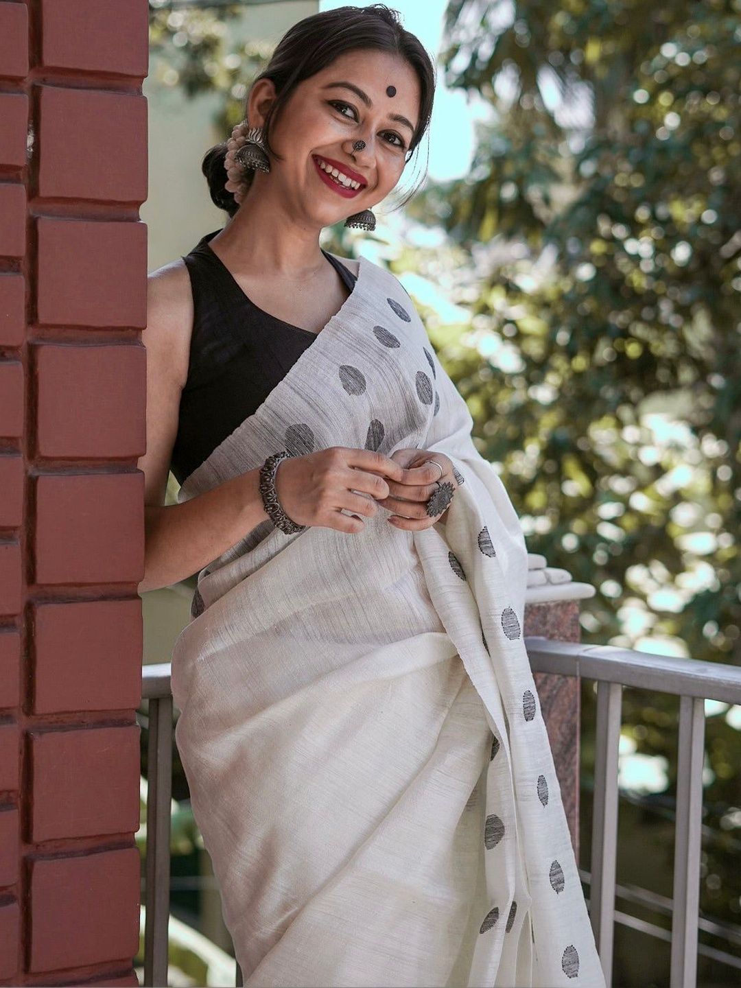 YAMUNE Polka Dot Zari Pure Cotton Chanderi Saree-picture-26