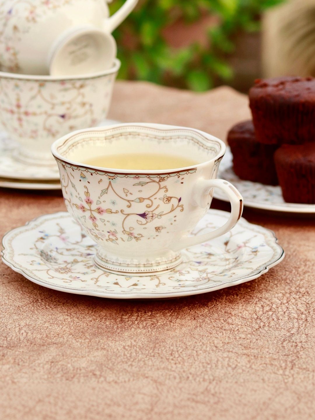 vigneto White & White Printed Porcelain Glossy Core Set of Cups and Mugs-image-21