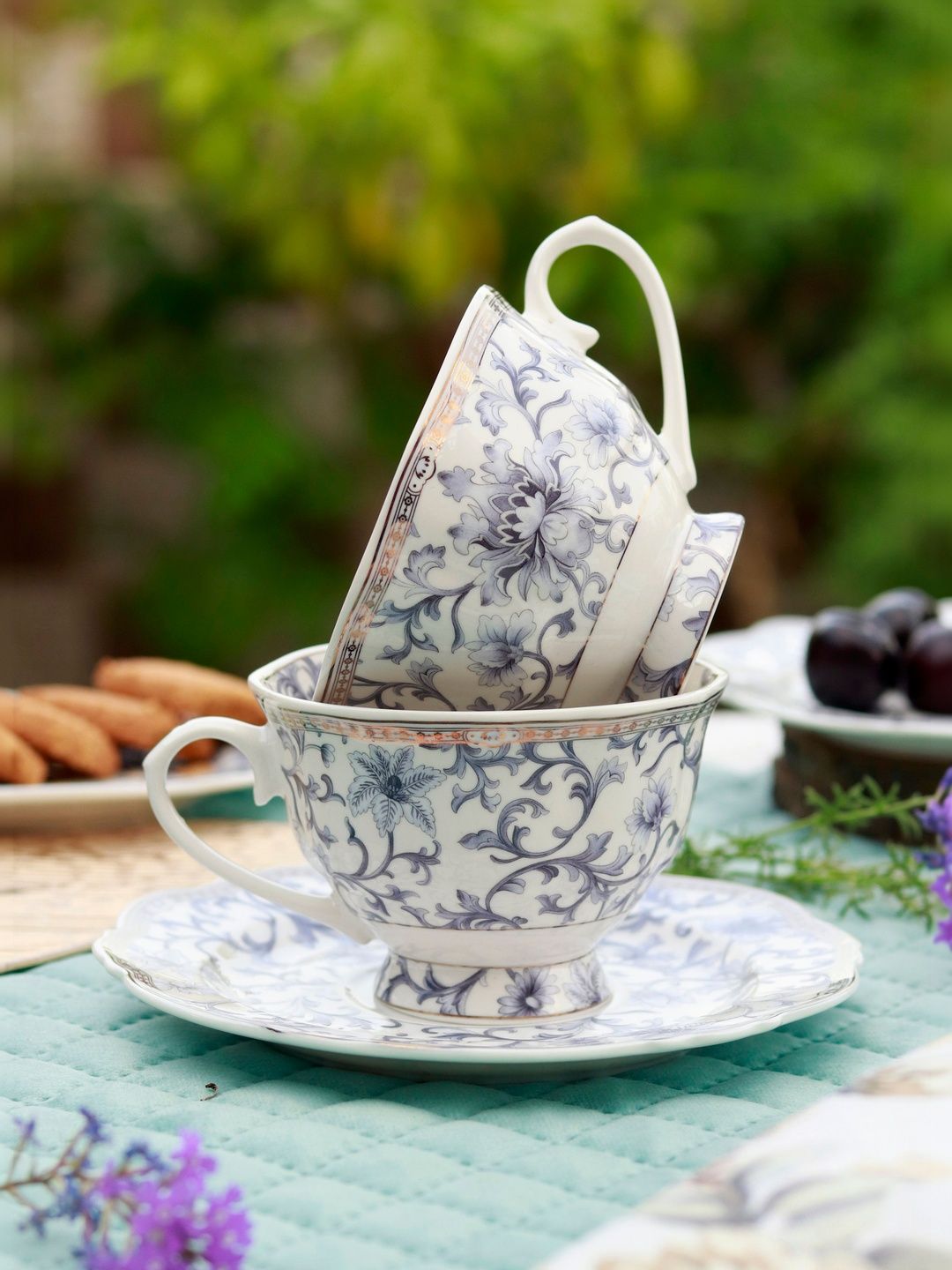 vigneto Blue Printed Porcelain Glossy Core Set of Cups and Mugs-image-22
