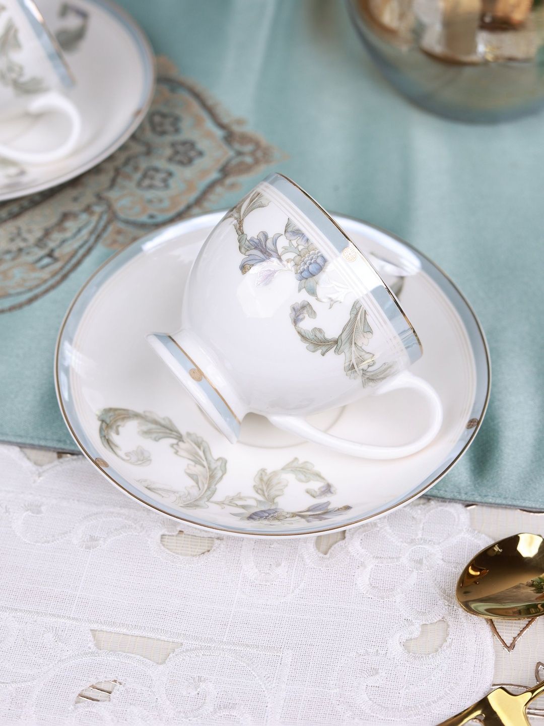 vigneto White & White Printed Porcelain Glossy Core Set of Cups and Mugs-picture-46