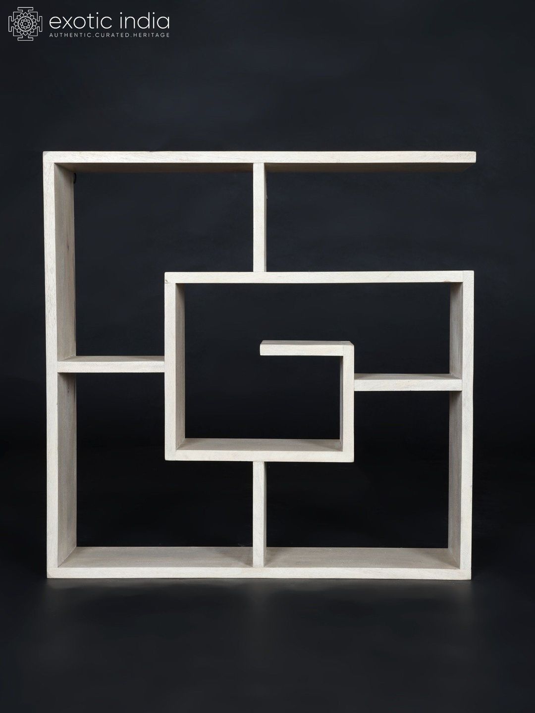 Exotic India White 27" G Pattern Wooden Wall Hanging Shelf-image-4