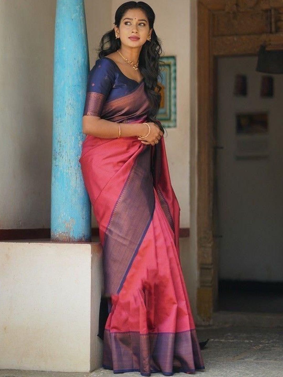 YAMUNE Woven Design Zari Pure Silk Handloom Banarasi Saree-picture-34