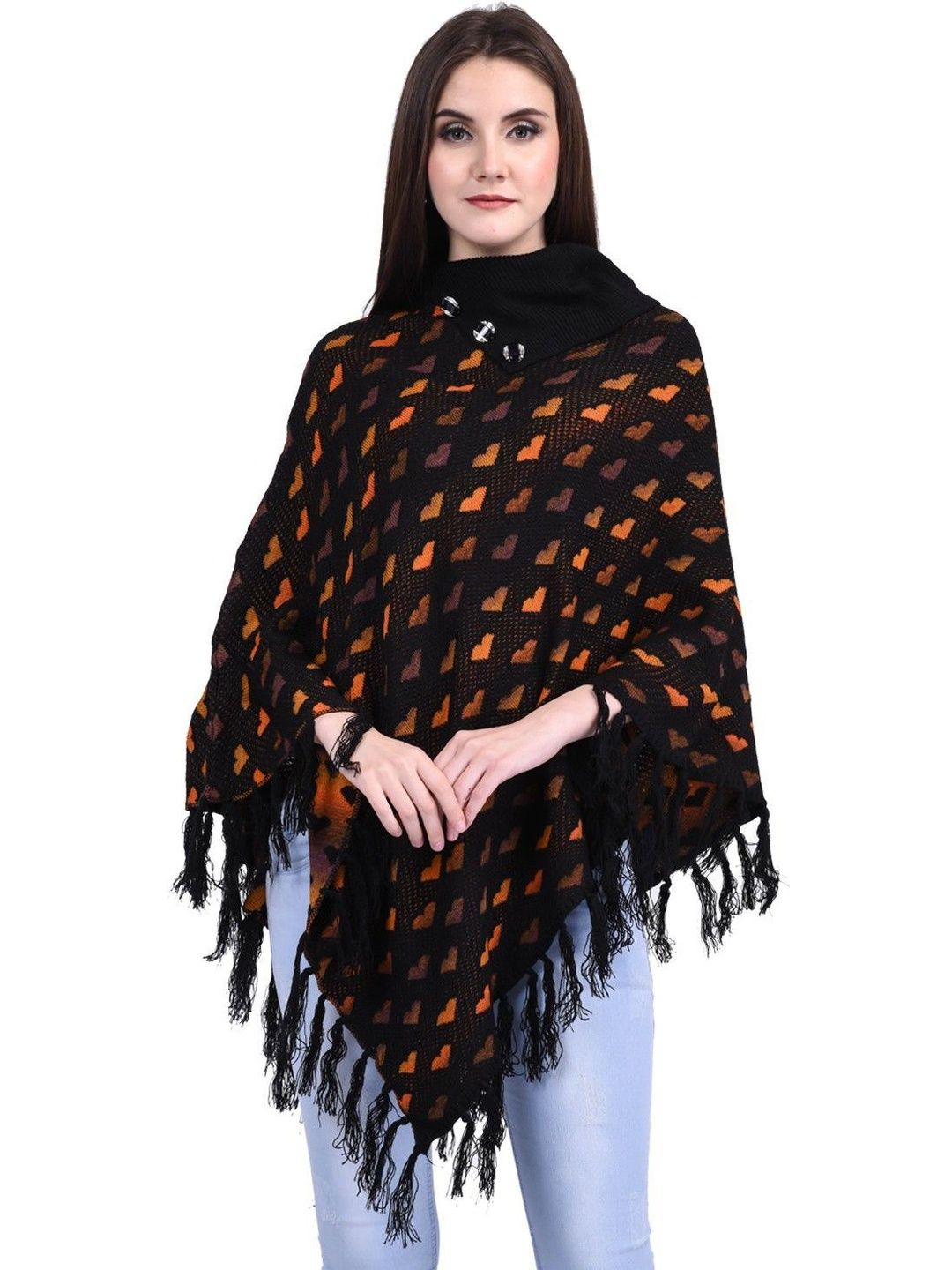 eKools Unisex Printed Woollen Poncho with Fringed Detail-picture-38