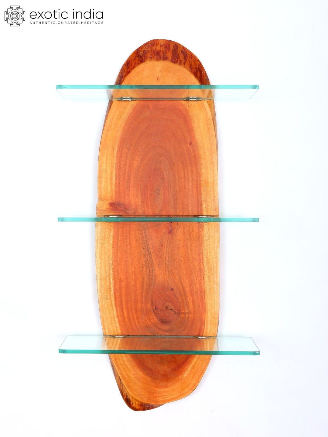 Exotic India 30" Designer Wood Glass Wall Shelf-image-39