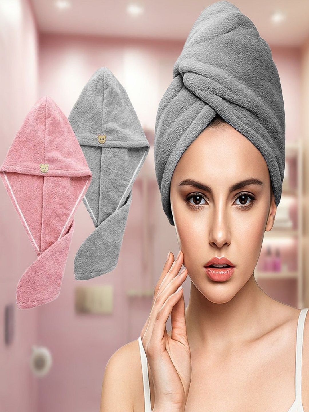 Fezora Grey & Pink 2 500 GSM Bath Towel-picture-47