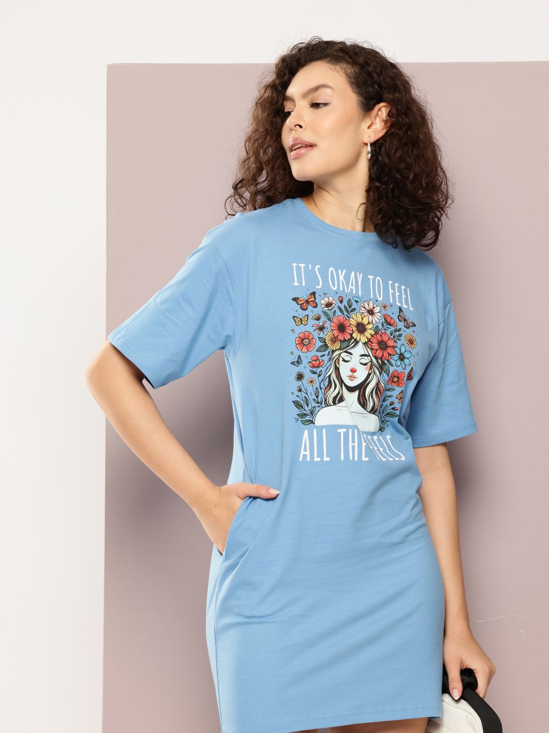 DILLINGER Womens Oversized Short Sleeves Printed Tshirt Dress-picture-40