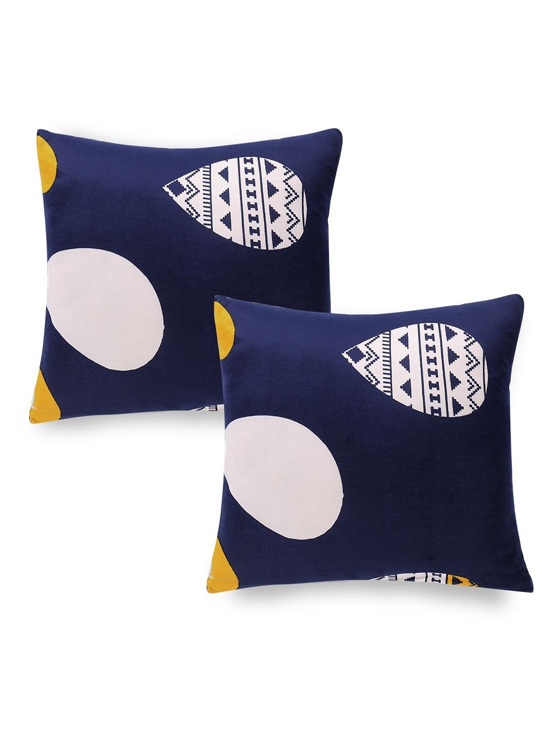 HOKIPO Navy Blue & Orange Set of 2 Geometric Square Cushion Covers 16x16 Inches-image-15