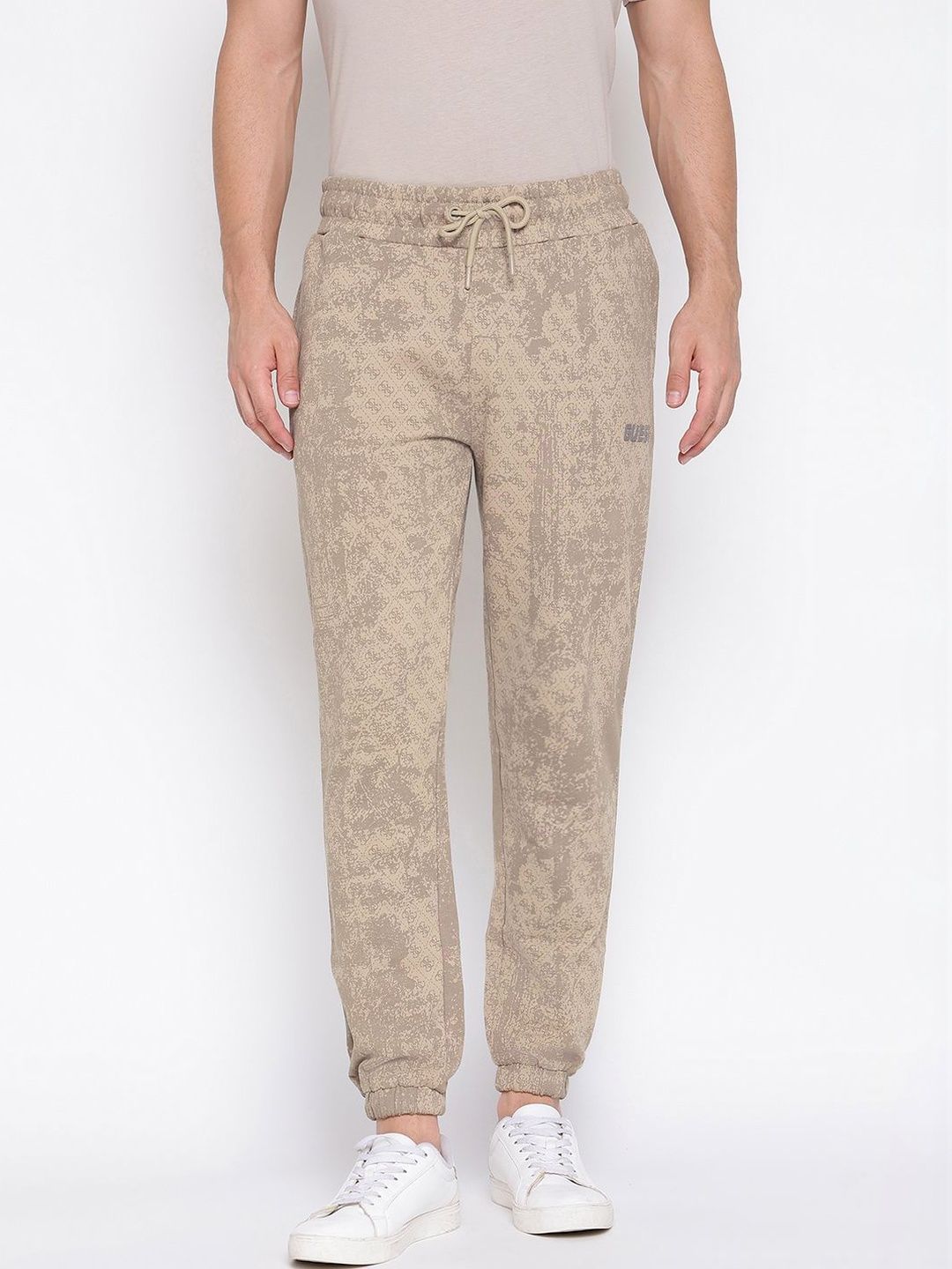GUESS Men Abstract Printed Pure Cotton Mid-Rise Joggers-picture-24
