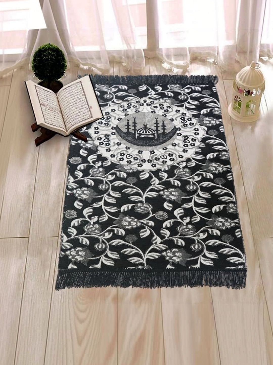 Furnishing Hut Black & White Floral Printed Floor Mat-image-36