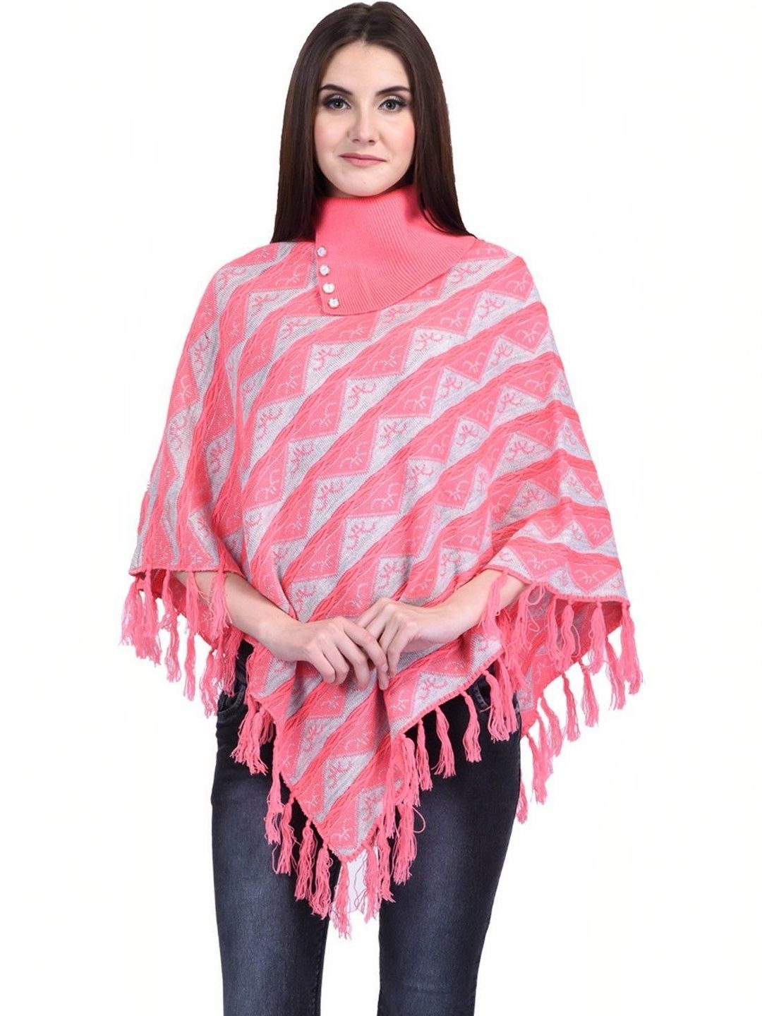 eKools Unisex Printed Woollen Poncho with Fringed Detail-picture-35