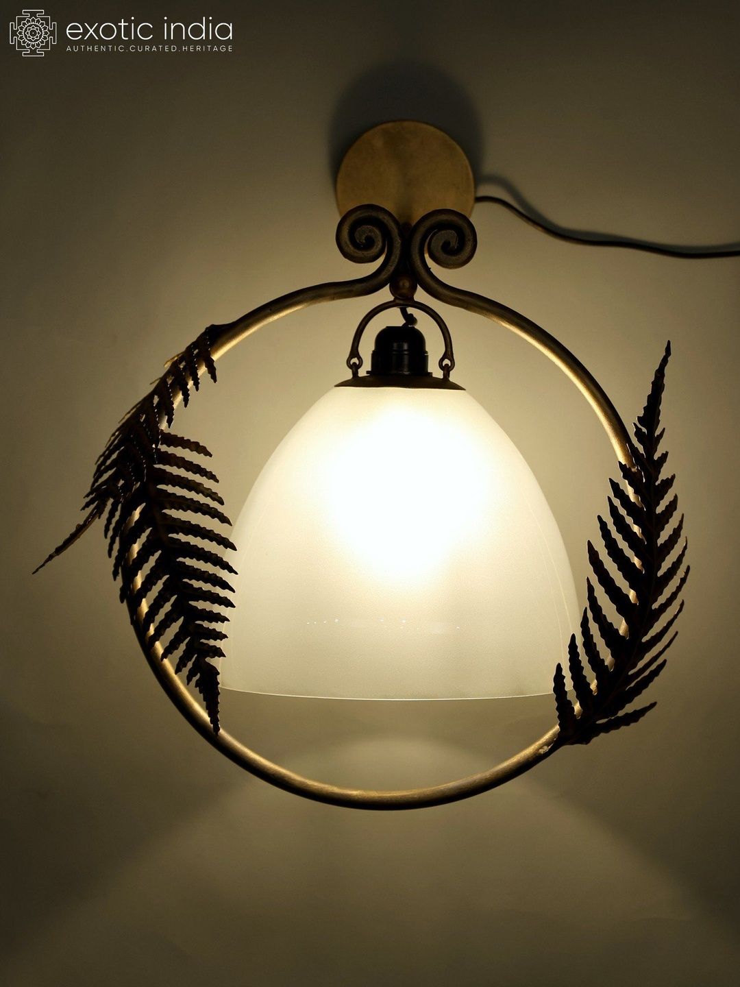 Exotic India 16" Iron Fern Leaves Design Wall Hanging Lamp-image-43