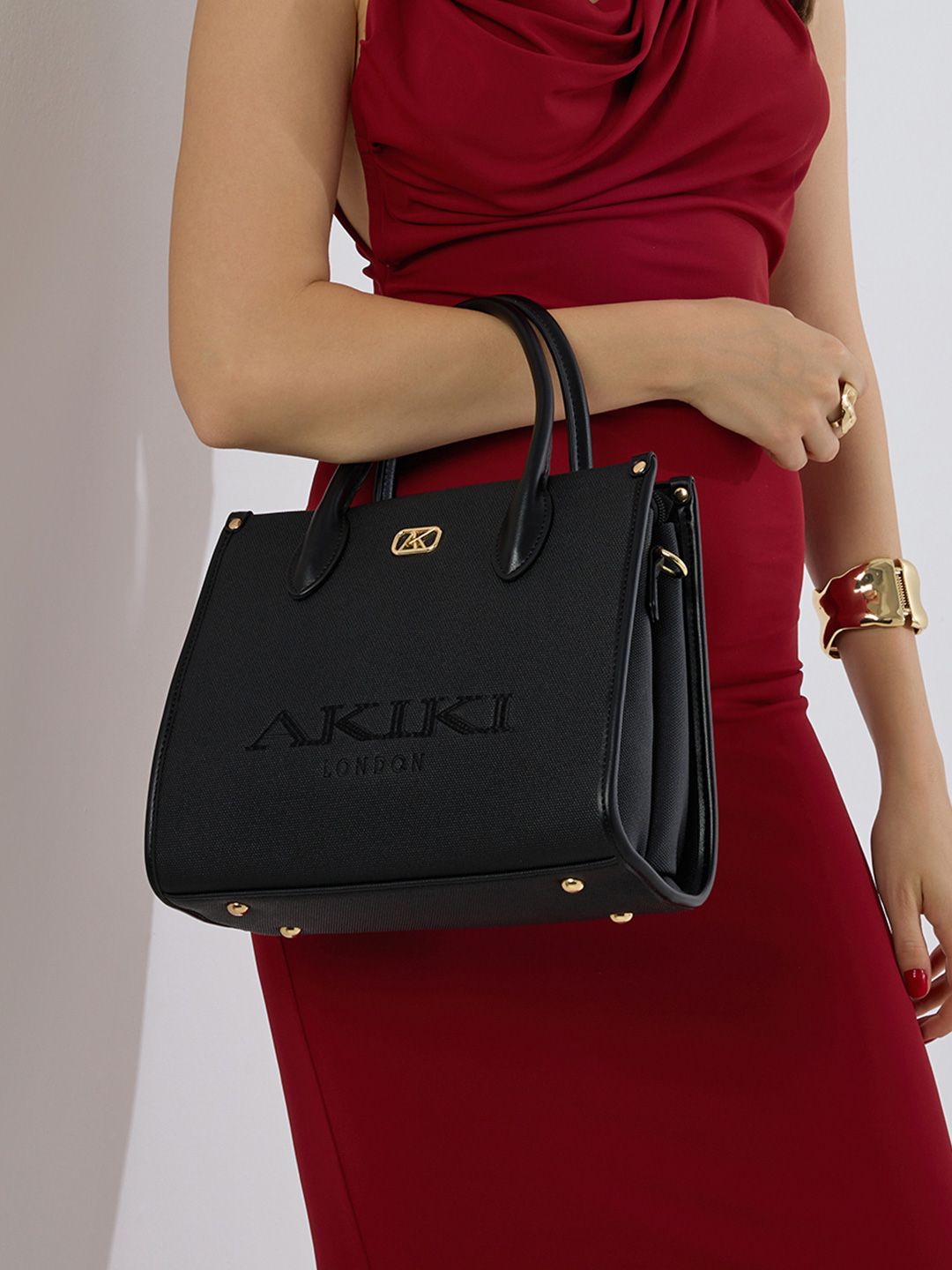 Akiki London Manor 28 Box Satchel Handbag with Premium Textured Fabric-picture-52