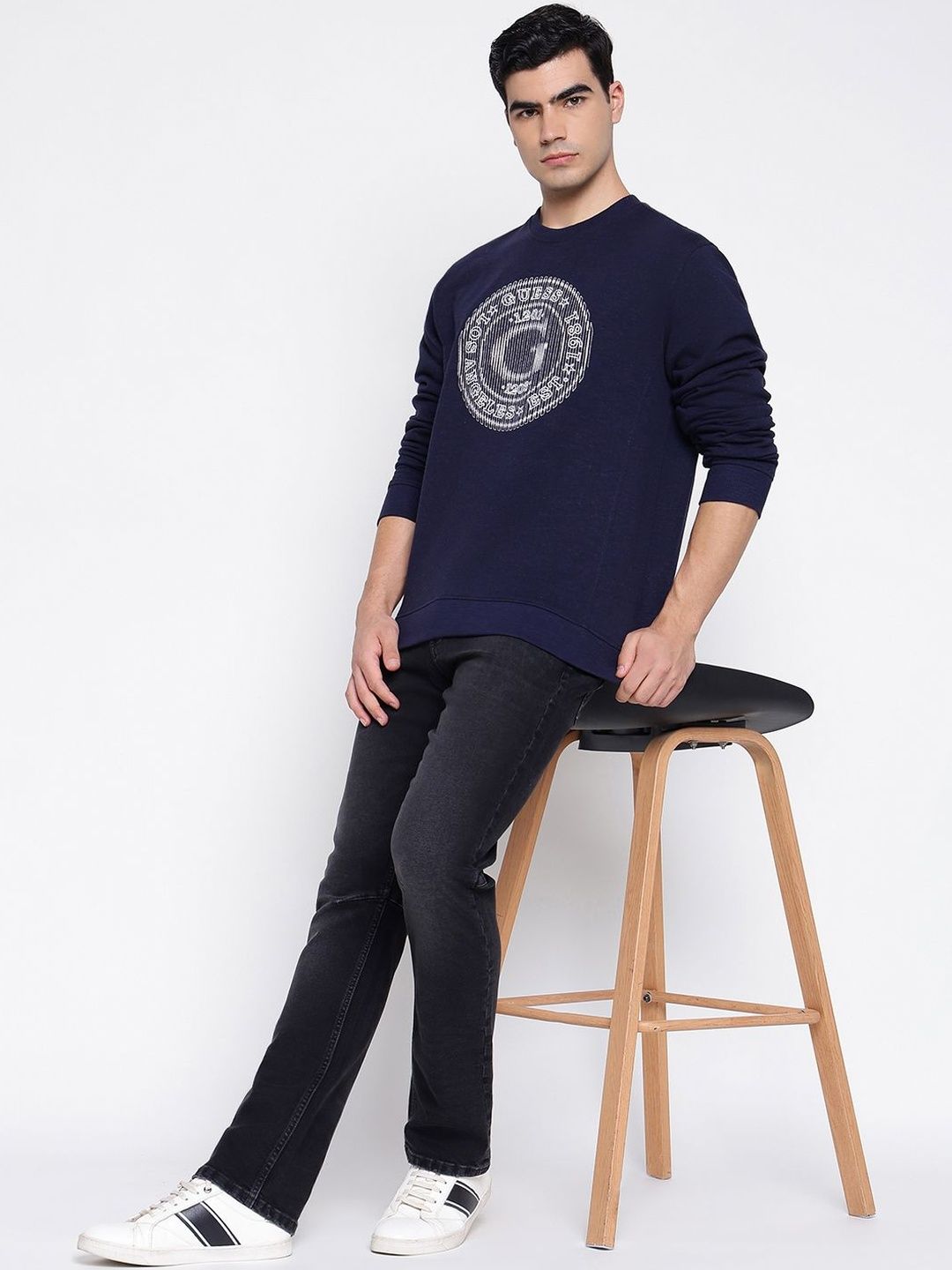 Buy GUESS Men Straight Fit Mid Rise Low Distress Light Fade Stretchable ...