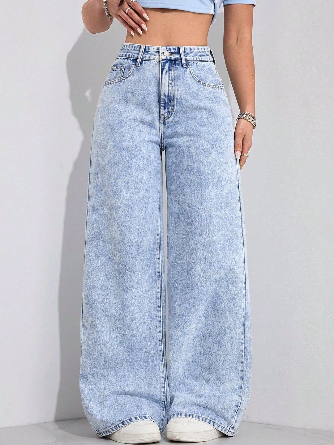 Crazeis Women Comfort Straight Fit High-Rise Light Fade Acid Wash Stretchable Jeans-picture-31