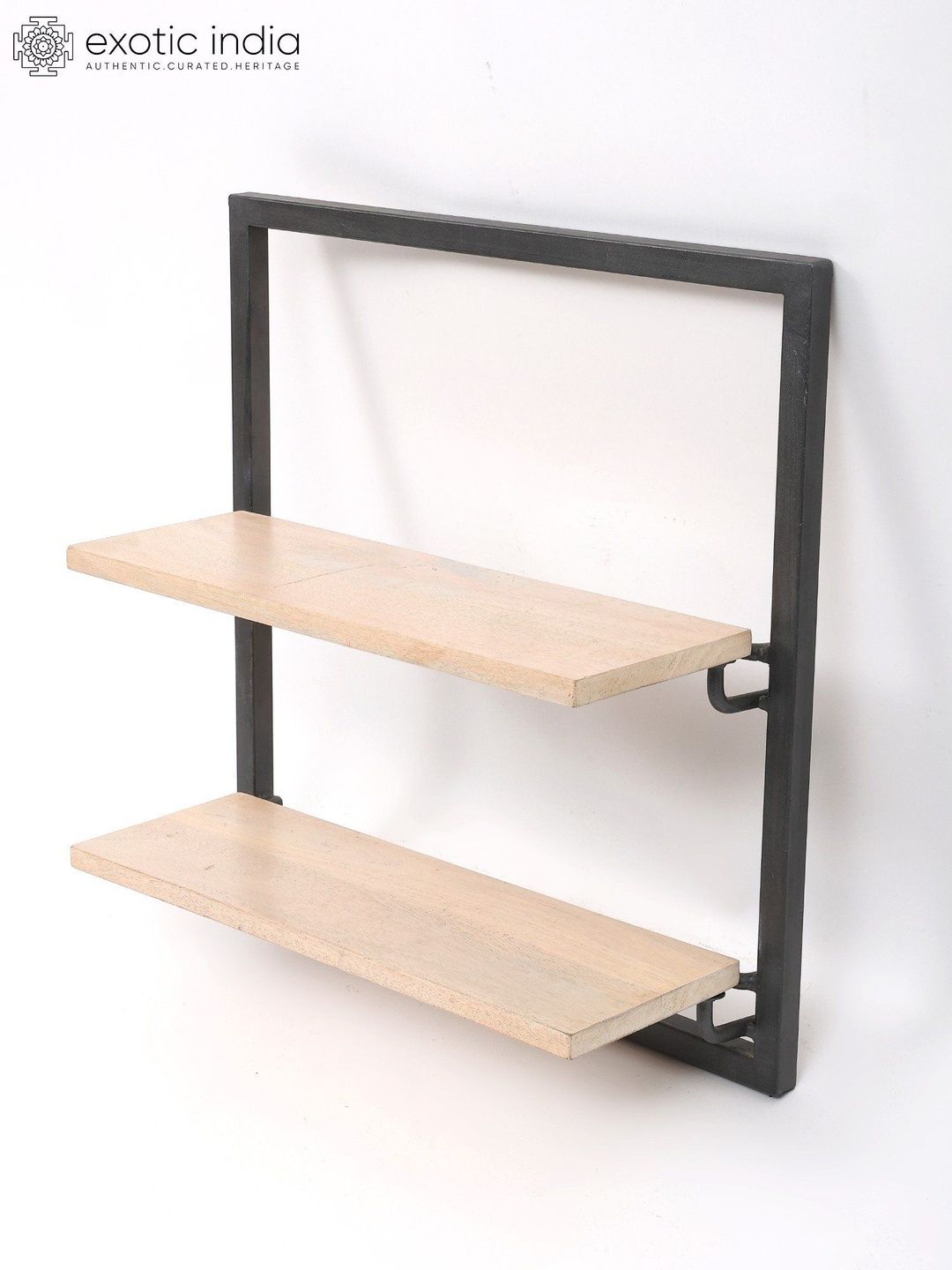 Exotic India 20" Designer Brown Wooden Double Wall Shelves-image-40