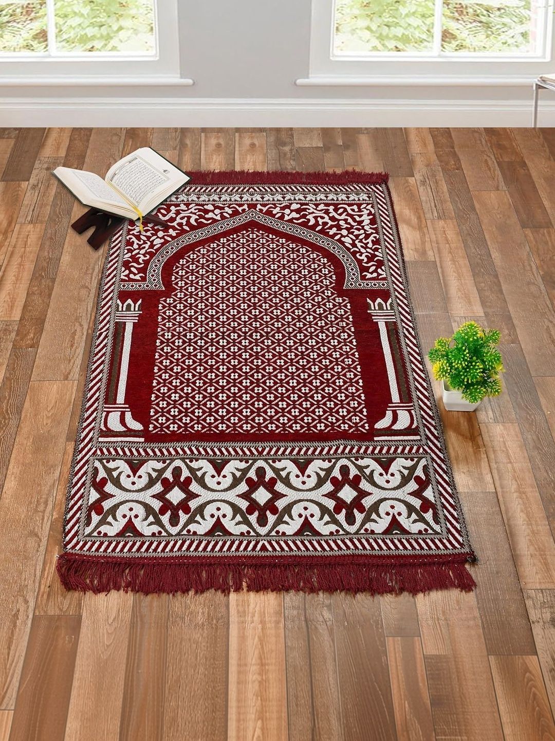 Furnishing Hut Maroon & White Floral Printed Floor Mat-image-46
