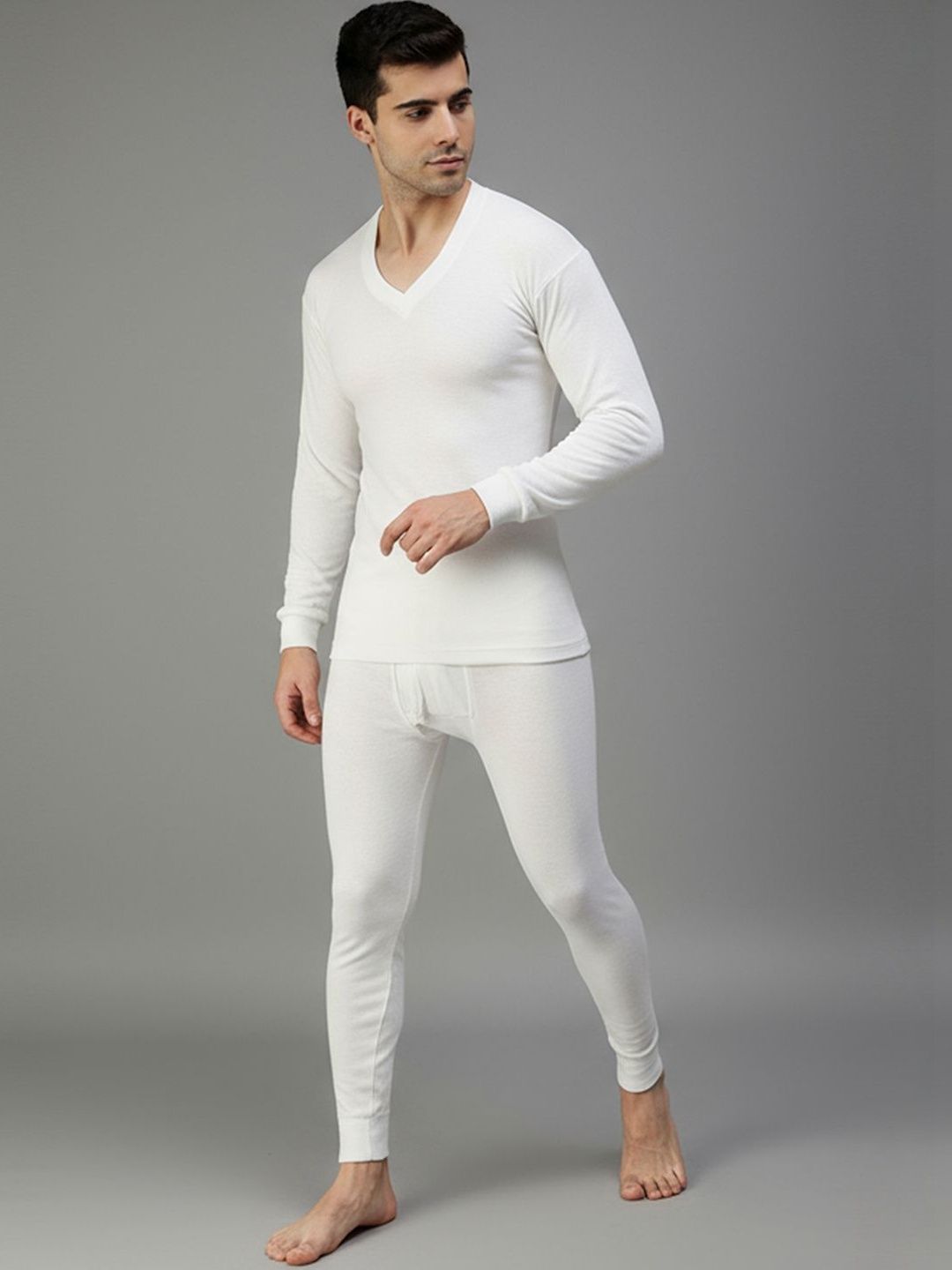 AMUL COMFY Ribbed Cotton V Neck Thermal Top