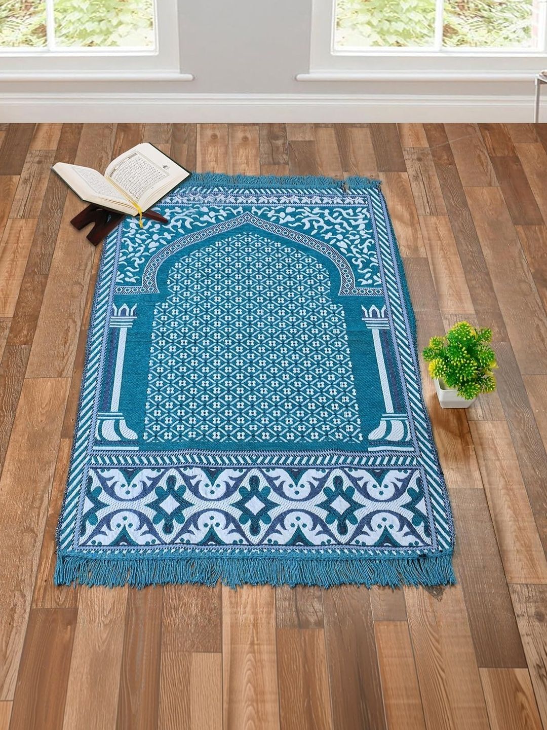 Furnishing Hut Turquoise Blue & White Floral Printed Floor Mat-image-44
