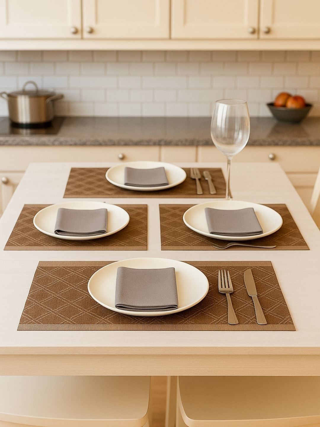 TASKHOUSE 6Pcs Brown & White Diamond Patterned Table Placemats-image-22