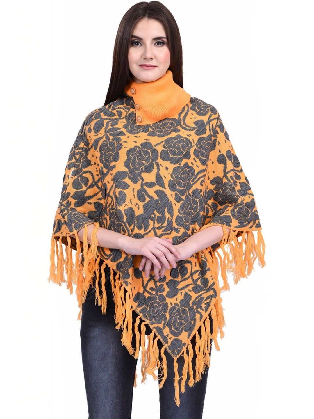 eKools Unisex Floral Printed Woollen Poncho with Fringed Detail-picture-39