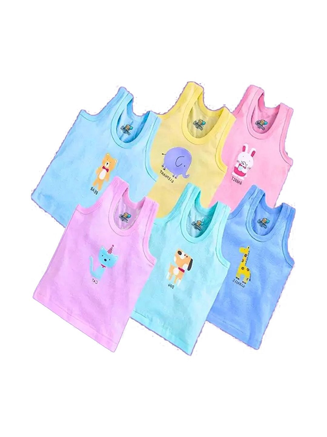 NTA Infants Boys Pack of 6 Printed Scoop Neck Vest