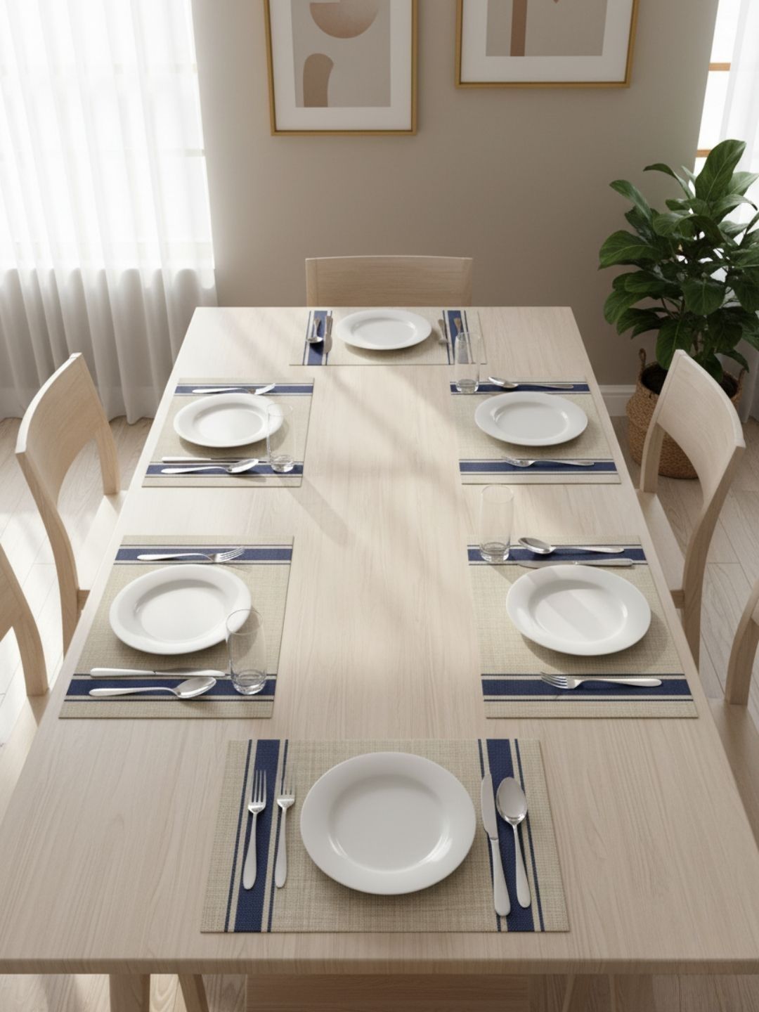 TASKHOUSE 6Pcs Blue & Beige Striped Table Placemats-picture-13