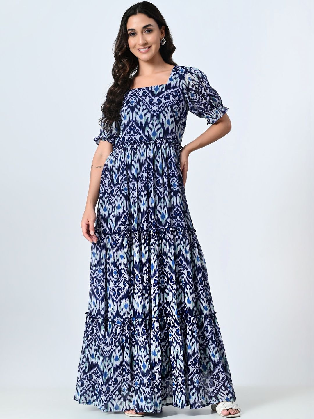 SZN Print Puff Sleeve Georgette Maxi Dress-picture-10