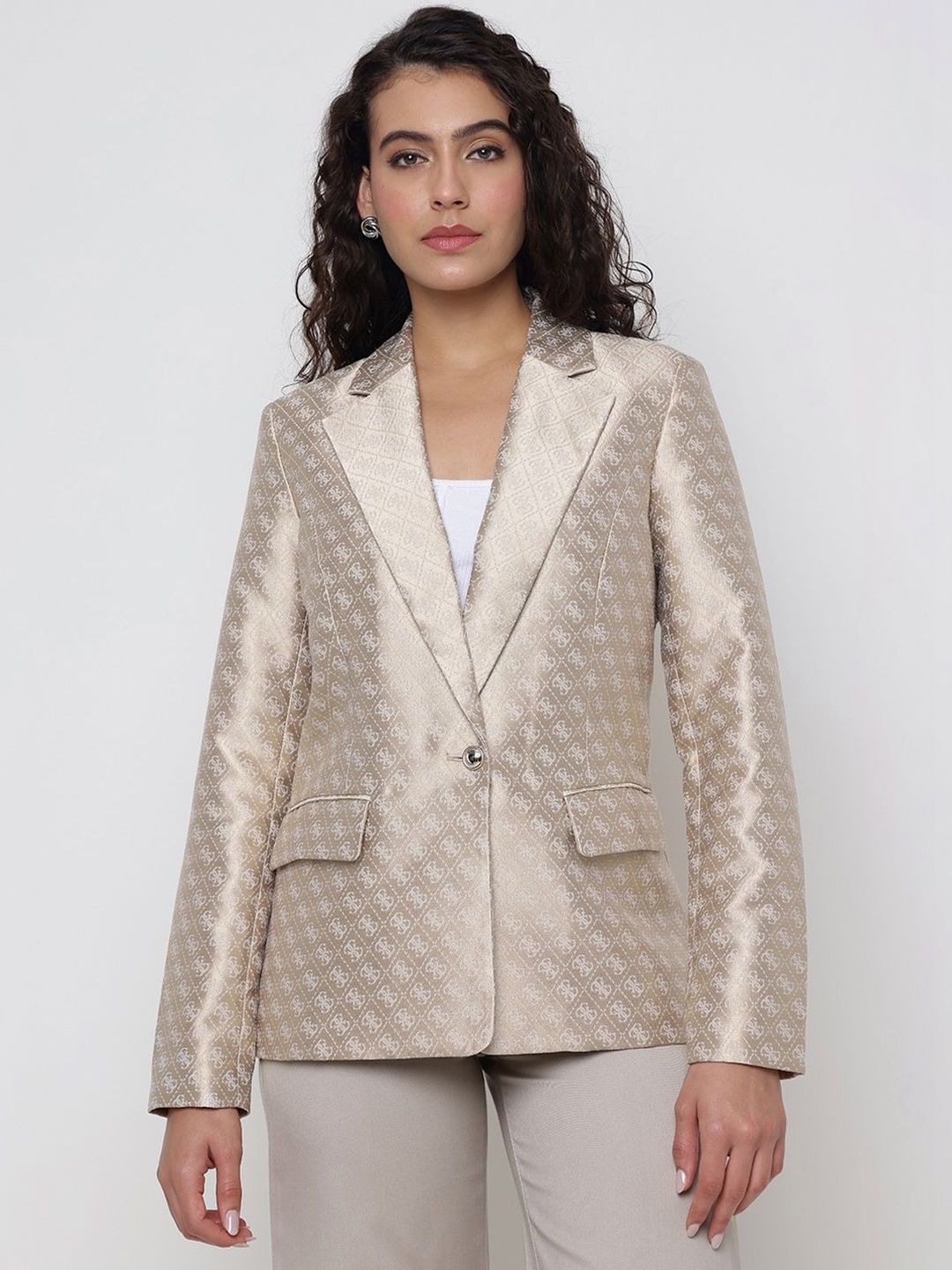 GUESS Printed Notched Lapel Single-Breasted Blazers-picture-25