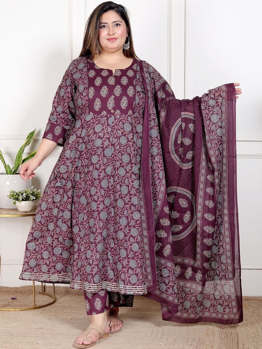 KALINI Women Ethnic Motifs Printed Panelled Pure Cotton Kurta with Pyjamas & With Dupatta-picture-24