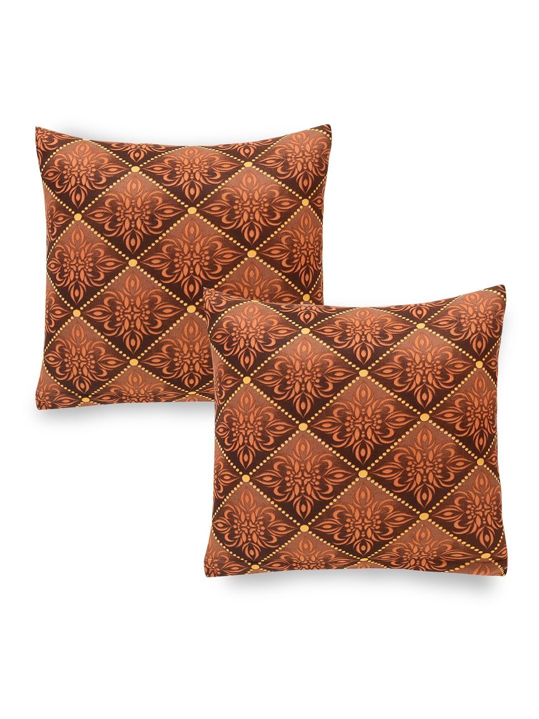 HOKIPO Brown & Yellow Set of 2 Modern Grace Cushion Cover for Sofa-image-37