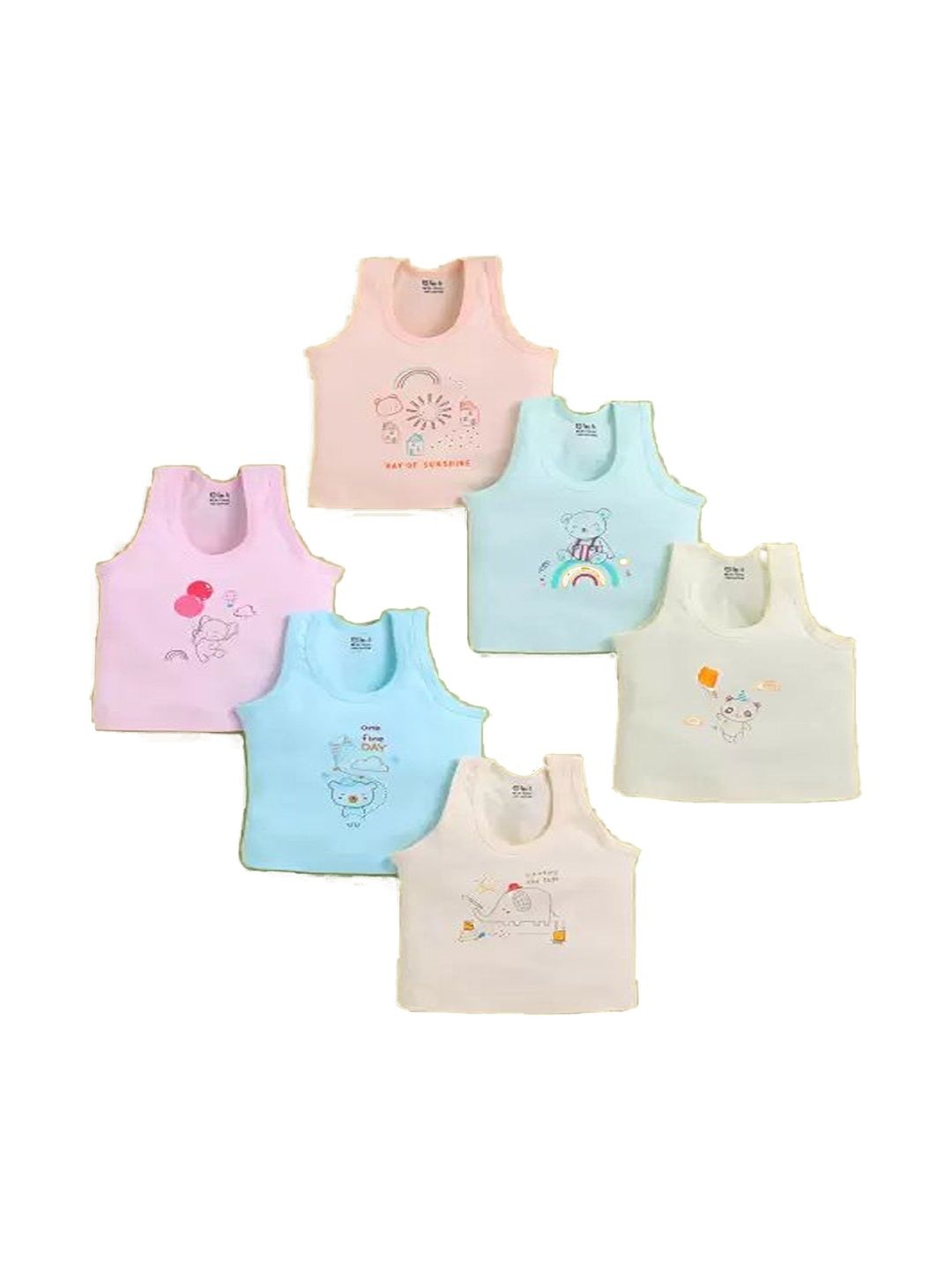 NTA Pack of 6 Printed Scoop Neck Pure Cotton Gym Vest