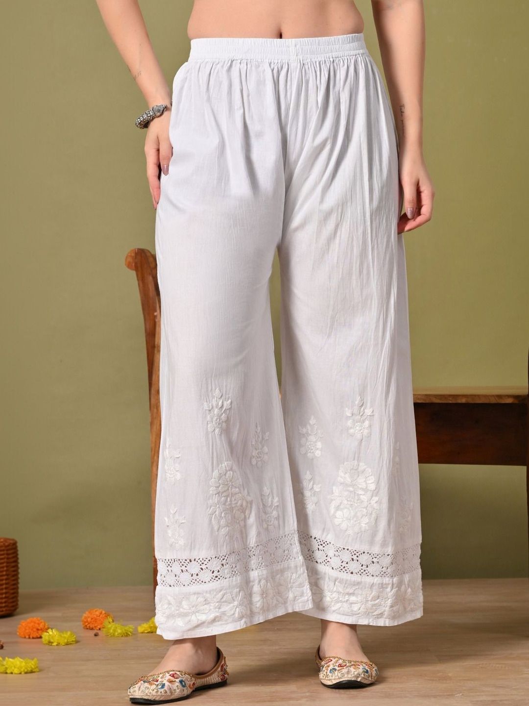 Label Aja Chikankari Women Floral Embroidered Handloom Ethnic Palazzos-picture-28