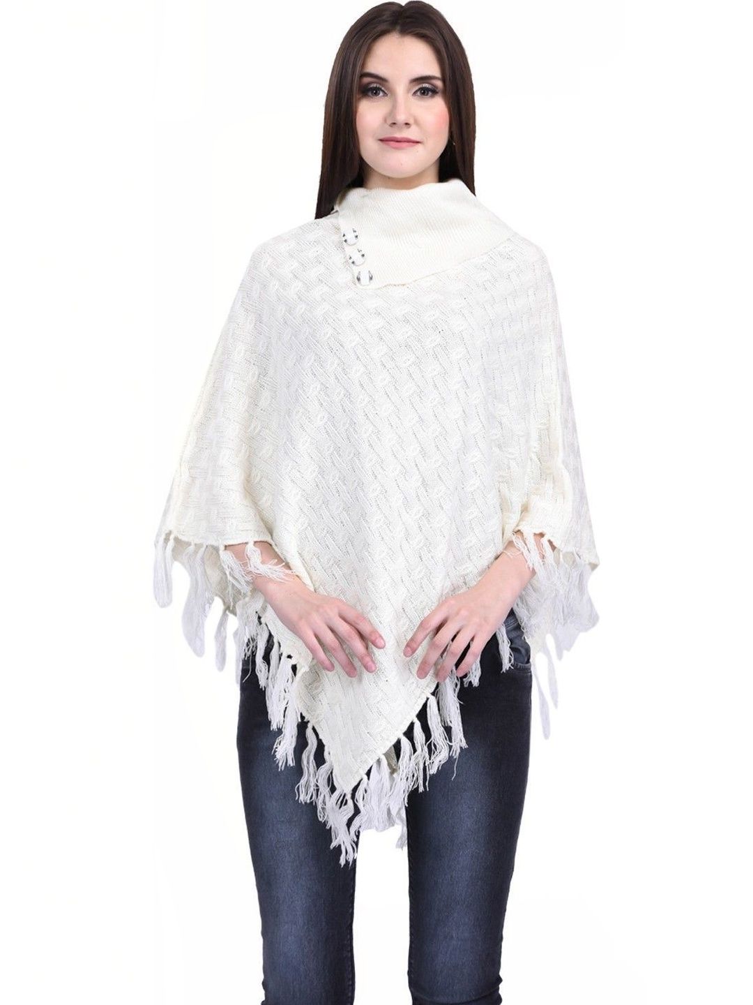 eKools Unisex Cable Knit Woollen Poncho with Fringed Detail-picture-24