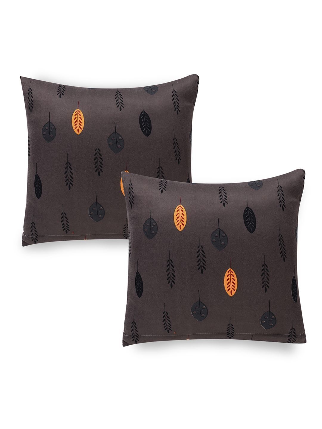 HOKIPO Black & Brown Set of 2 Square Cushion Covers 16x16 Inches-picture-41