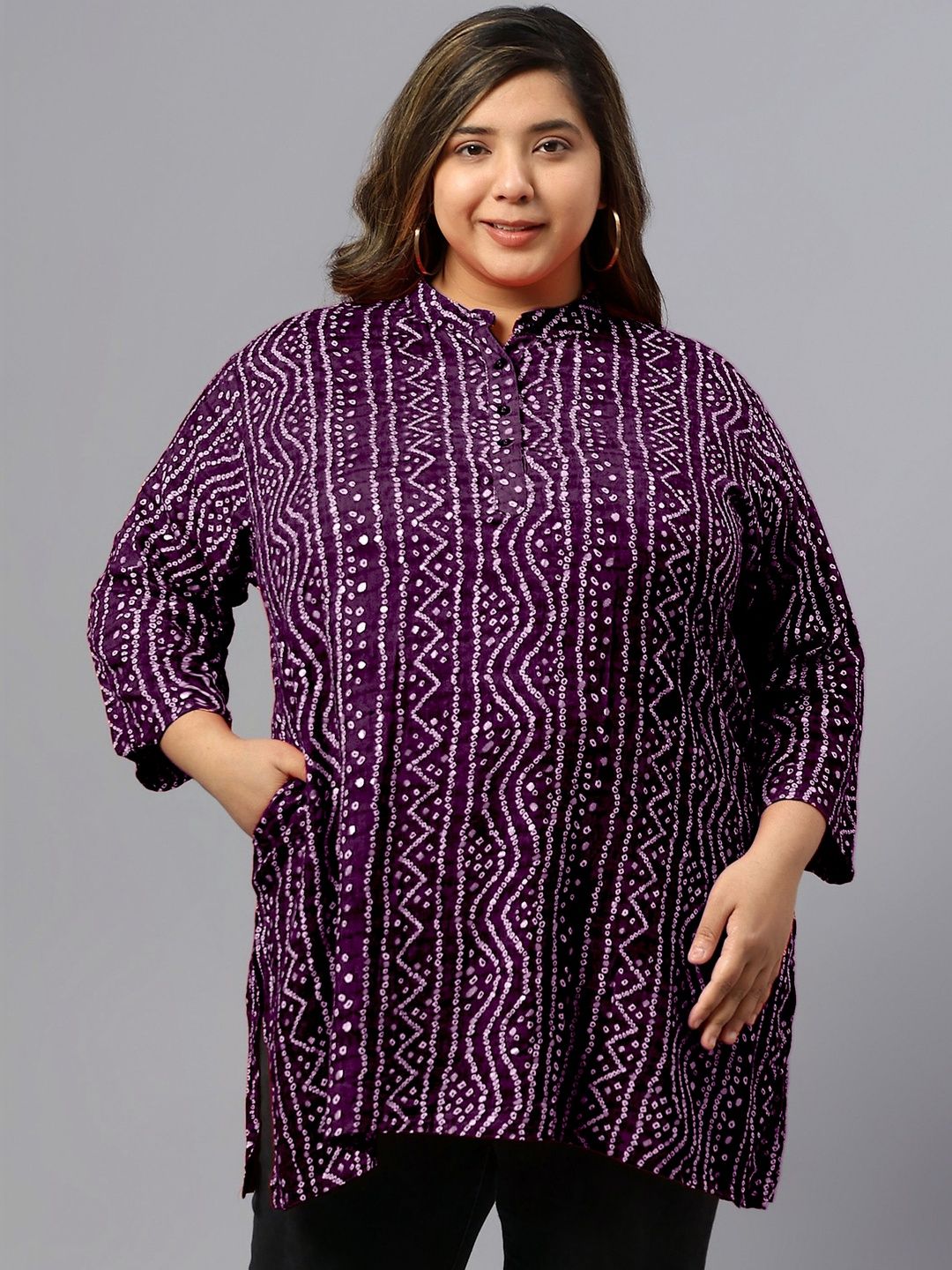 Indietoga Mandarin Collar Printed Ethnic Tunic-picture-56