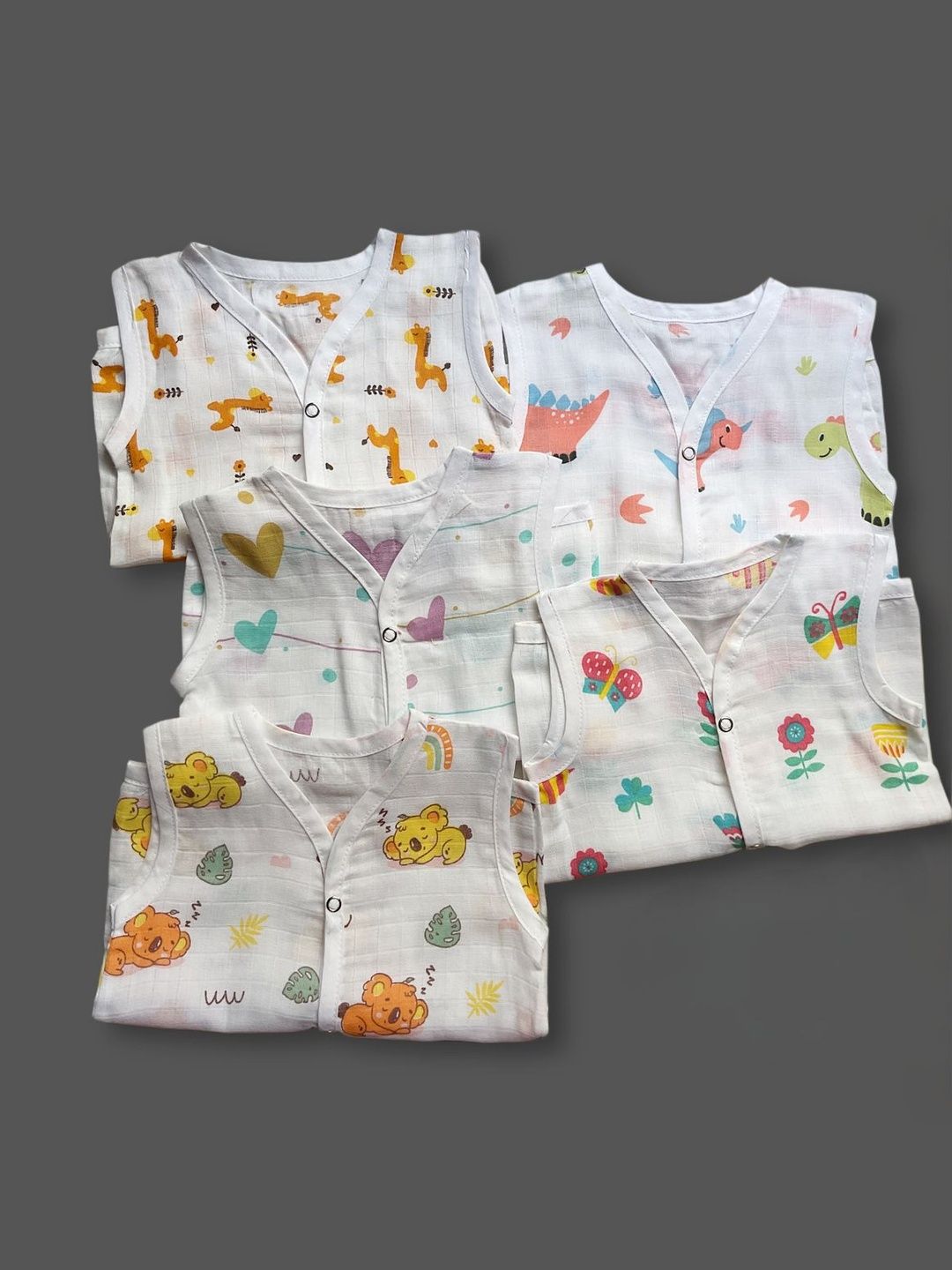 Little Dreams Grow with Style Infants Pack Of 5 Printed Cotton Jhabla-picture-26