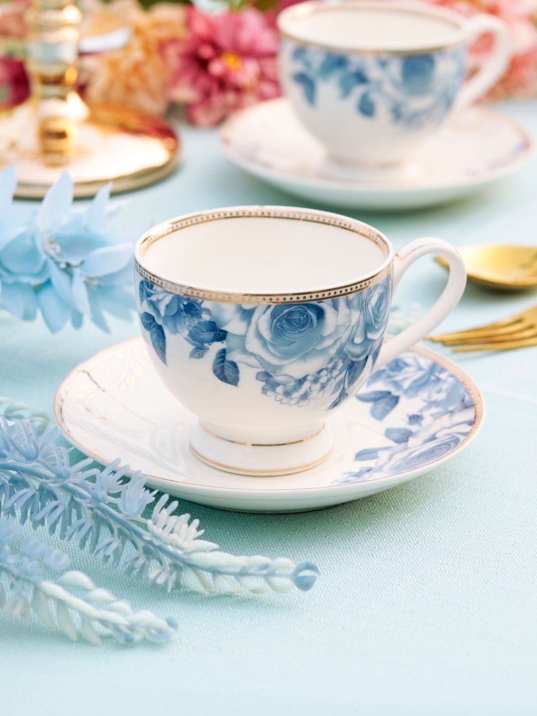 vigneto Blue & White Printed Porcelain Glossy Core Set of Cups and Mugs-image-12