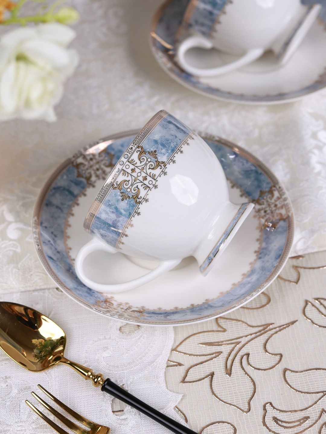 vigneto Blue & White Printed Porcelain Glossy Core Set of Cups and Mugs-picture-14