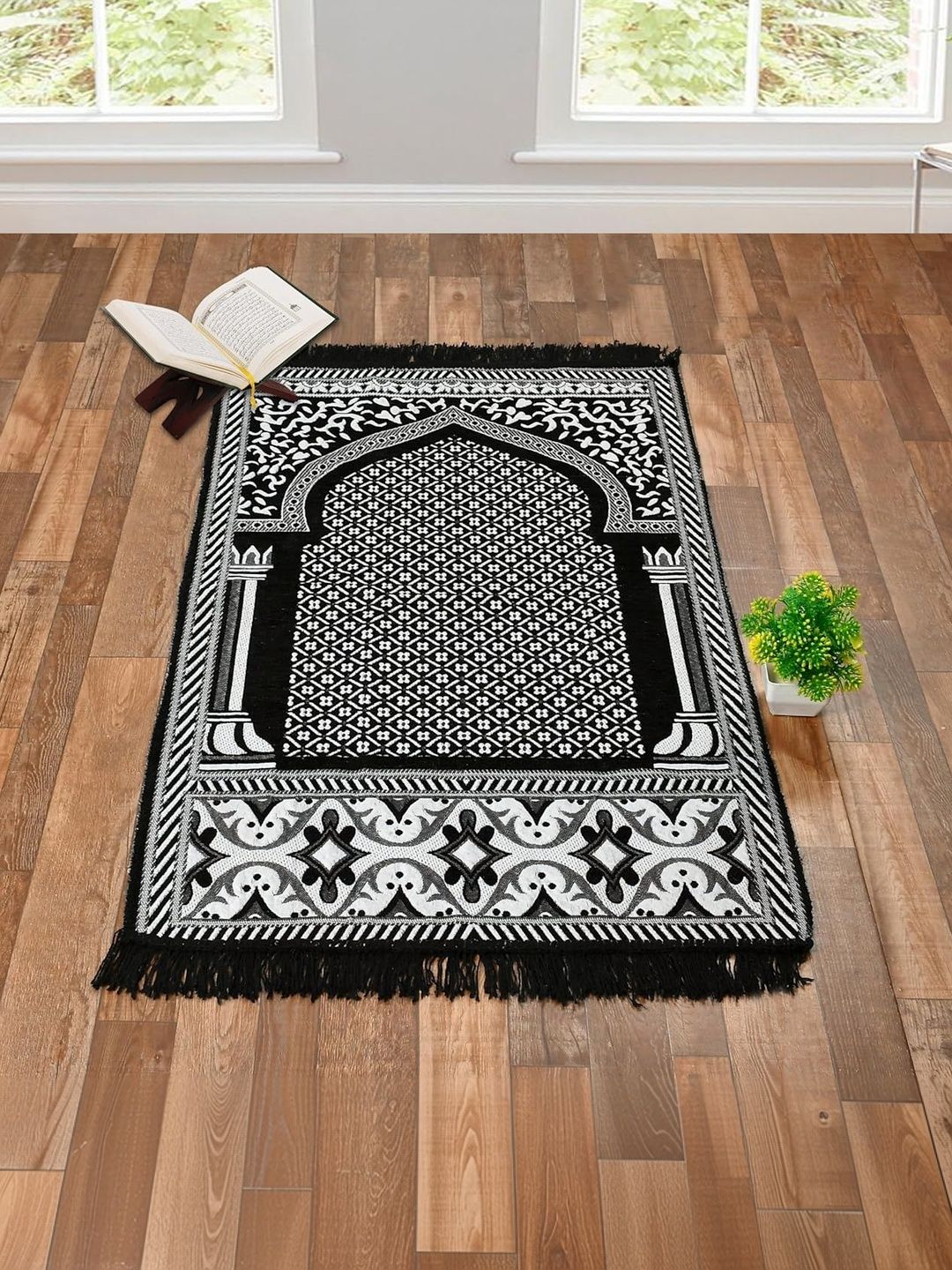 Furnishing Hut Black & White Floral Printed Floor Mat-image-35