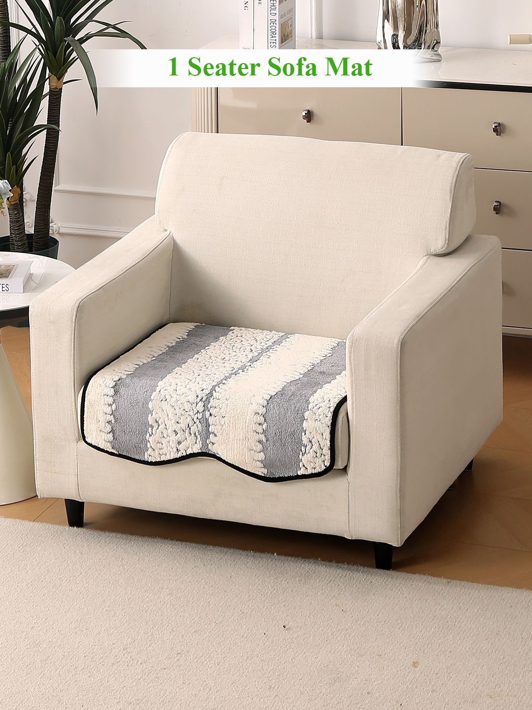 HOKIPO Pewter Grey Chenille Anti-Slip Plush Sofa Cover Mat for 1 Seater-image-15