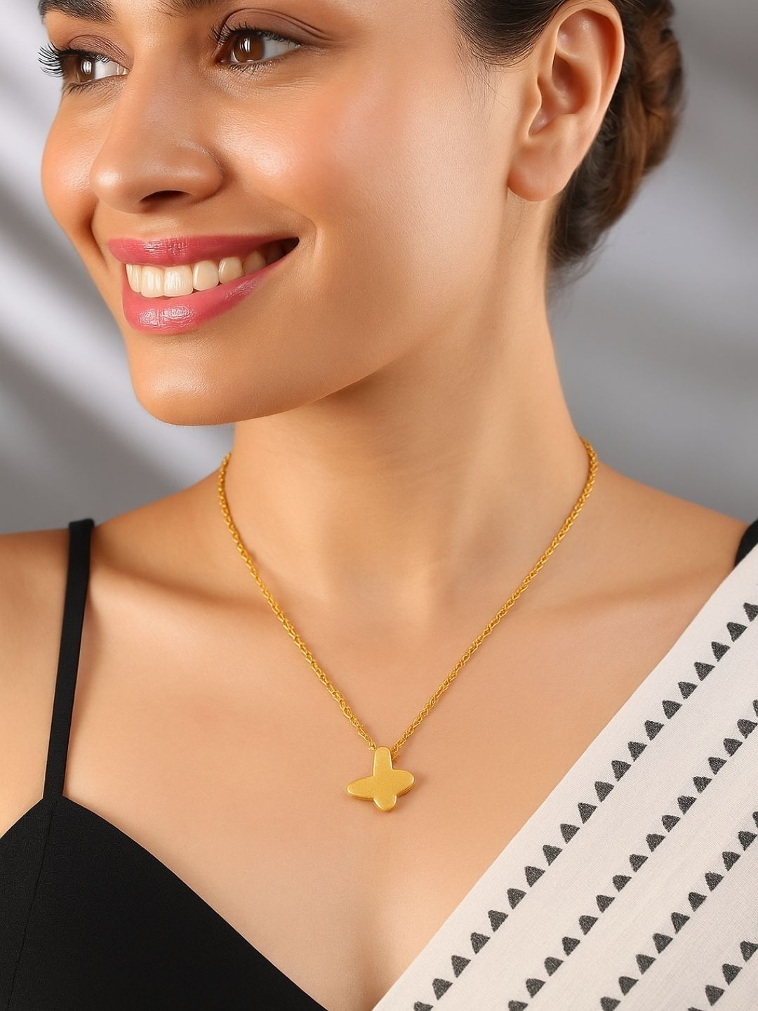 glitchez Brass Gold-Plated Feather Necklace-image-10