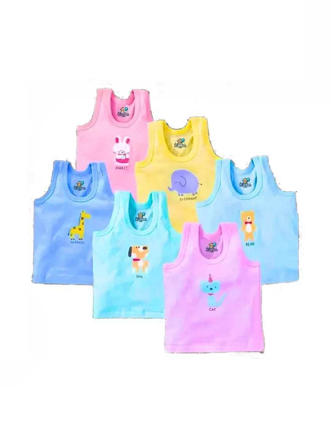 NTA Infants Boys Pack of 6 Printed Pure Cotton Vests